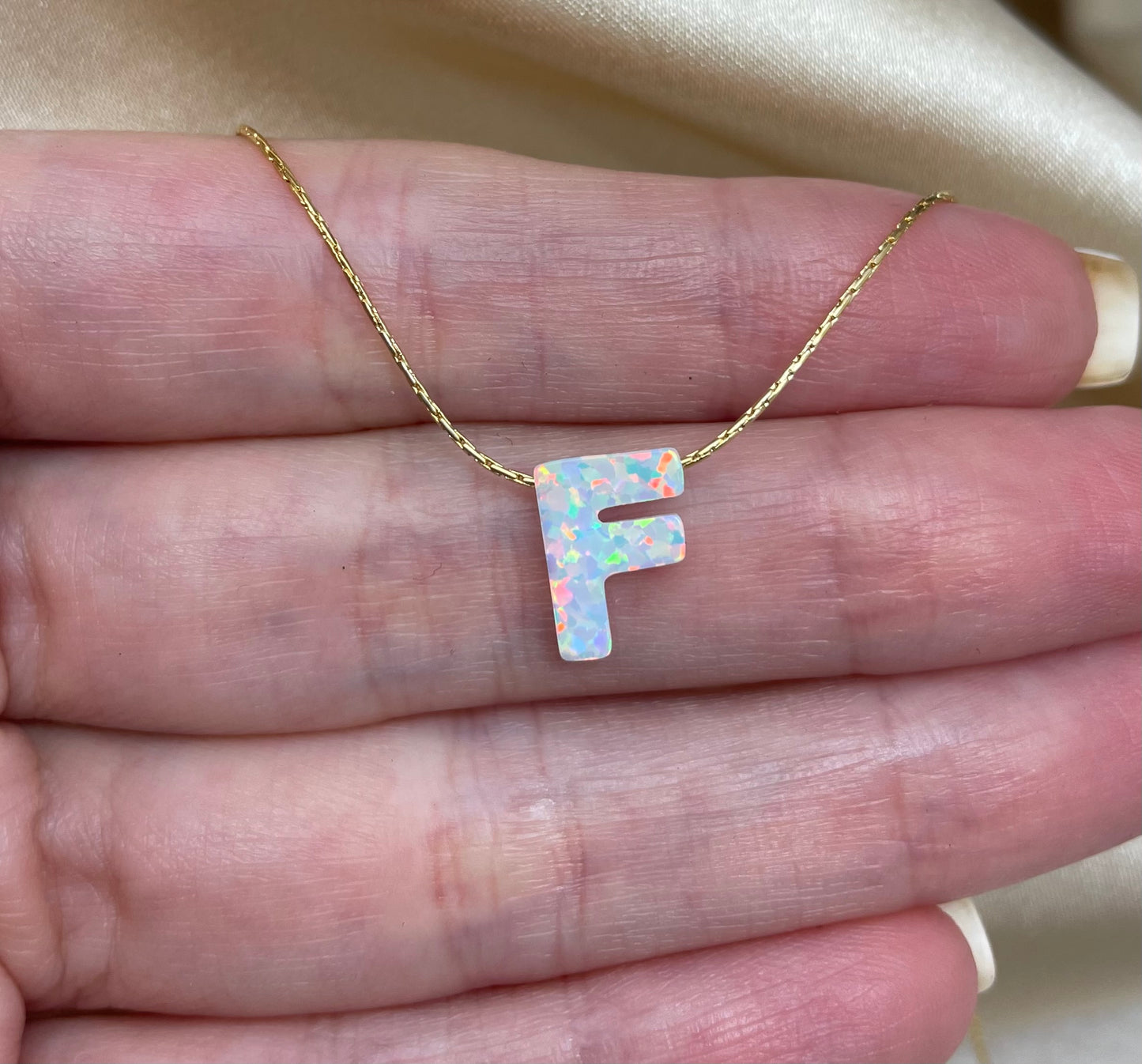 Personalized Opal Initial Necklace – Custom Letter A-Z