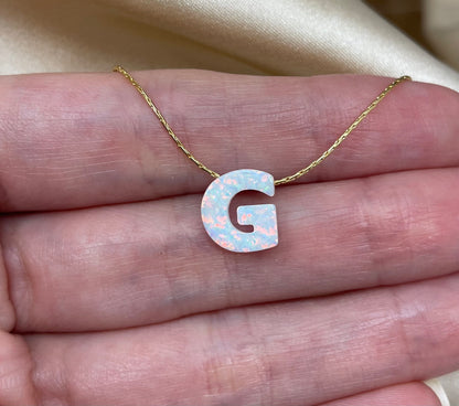 Personalized Opal Initial Necklace – Custom Letter A-Z
