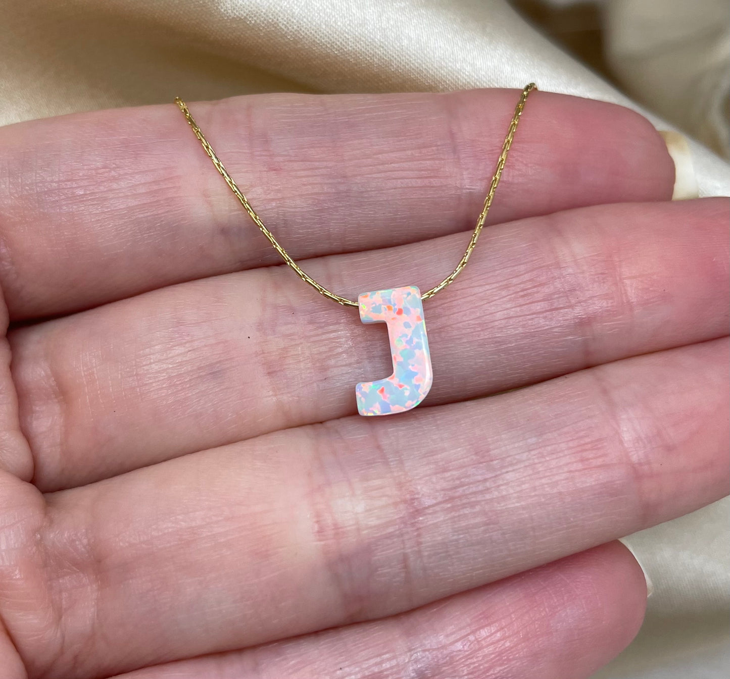 Personalized Opal Initial Necklace – Custom Letter A-Z