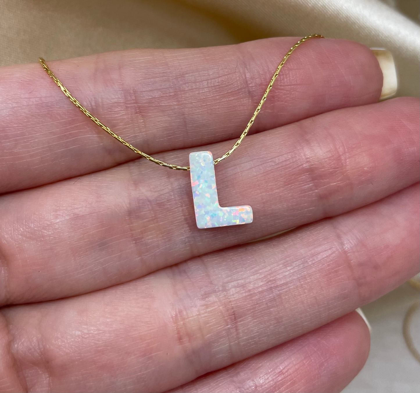 Personalized Opal Initial Necklace – Custom Letter A-Z