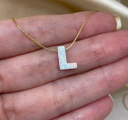 Personalized Opal Initial Necklace – Custom Letter A-Z