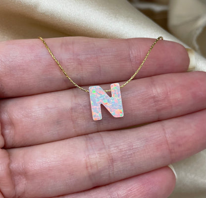 Personalized Opal Initial Necklace – Custom Letter A-Z