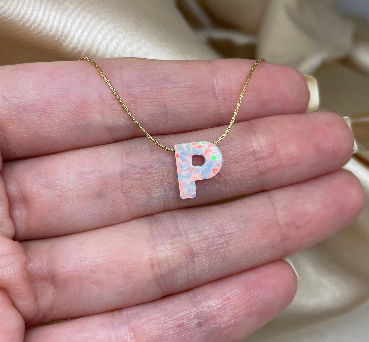 Personalized Opal Initial Necklace – Custom Letter A-Z