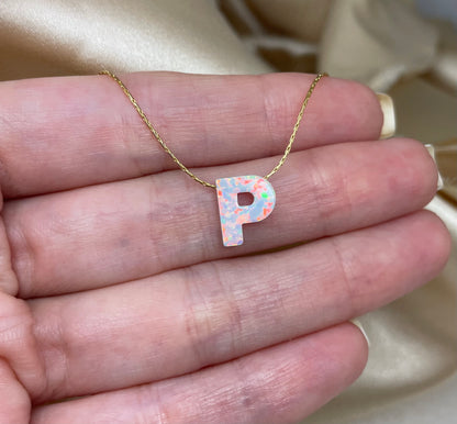 Personalized Opal Initial Necklace – Custom Letter A-Z