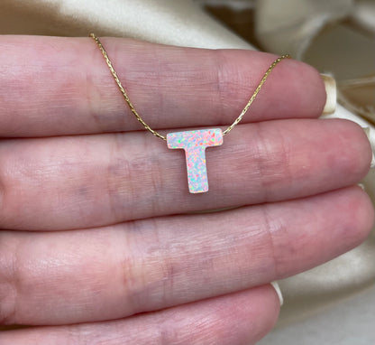 Personalized Opal Initial Necklace – Custom Letter A-Z