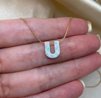 Personalized Opal Initial Necklace – Custom Letter A-Z