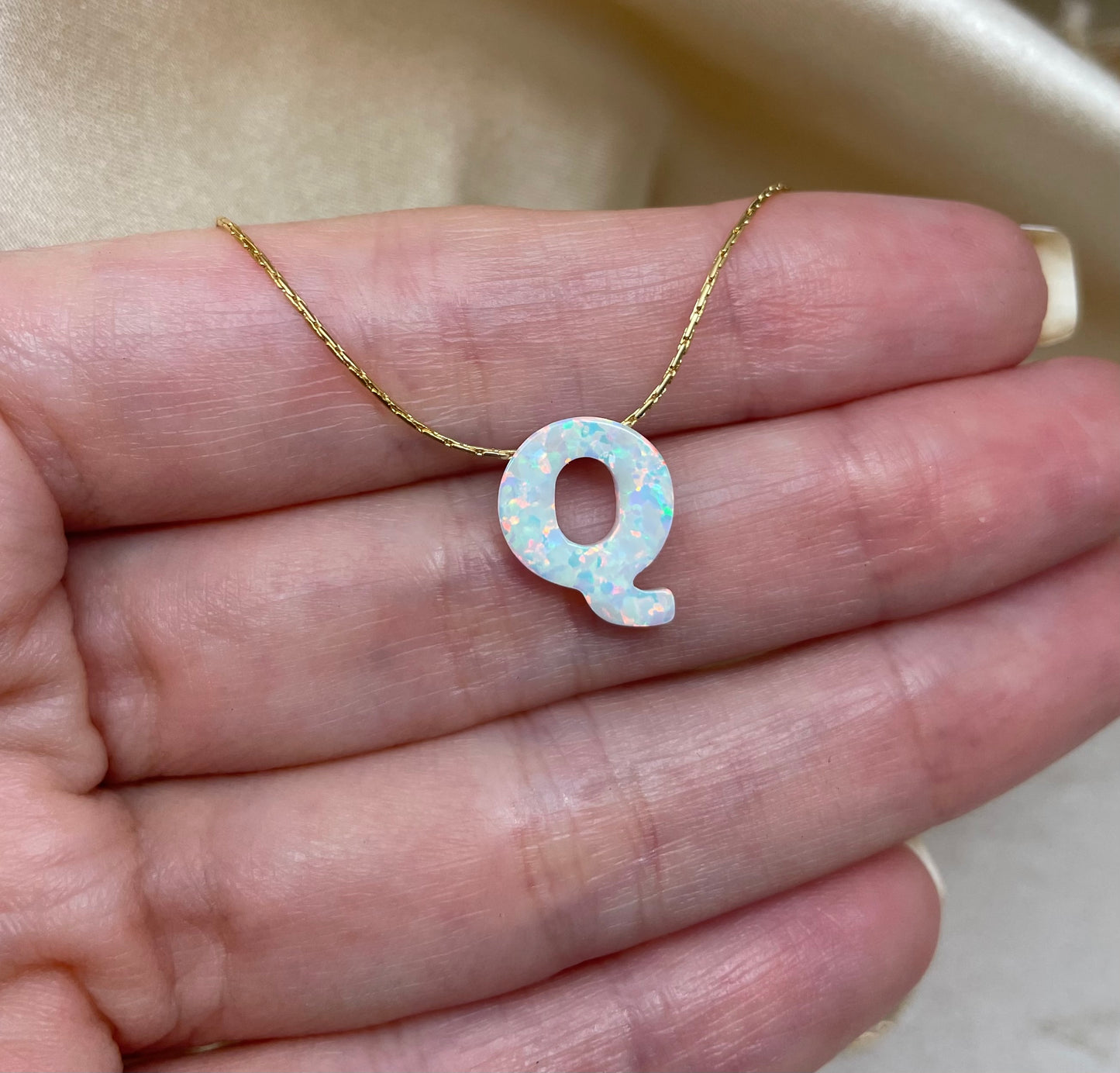 Personalized Opal Initial Necklace – Custom Letter A-Z