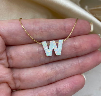 Personalized Opal Initial Necklace – Custom Letter A-Z