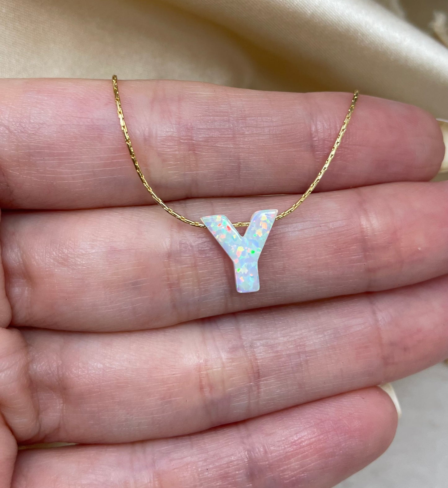 Personalized Opal Initial Necklace – Custom Letter A-Z
