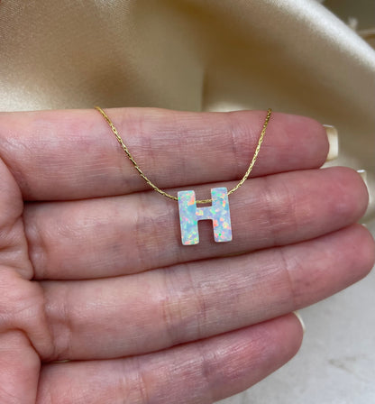 Personalized Opal Initial Necklace – Custom Letter A-Z