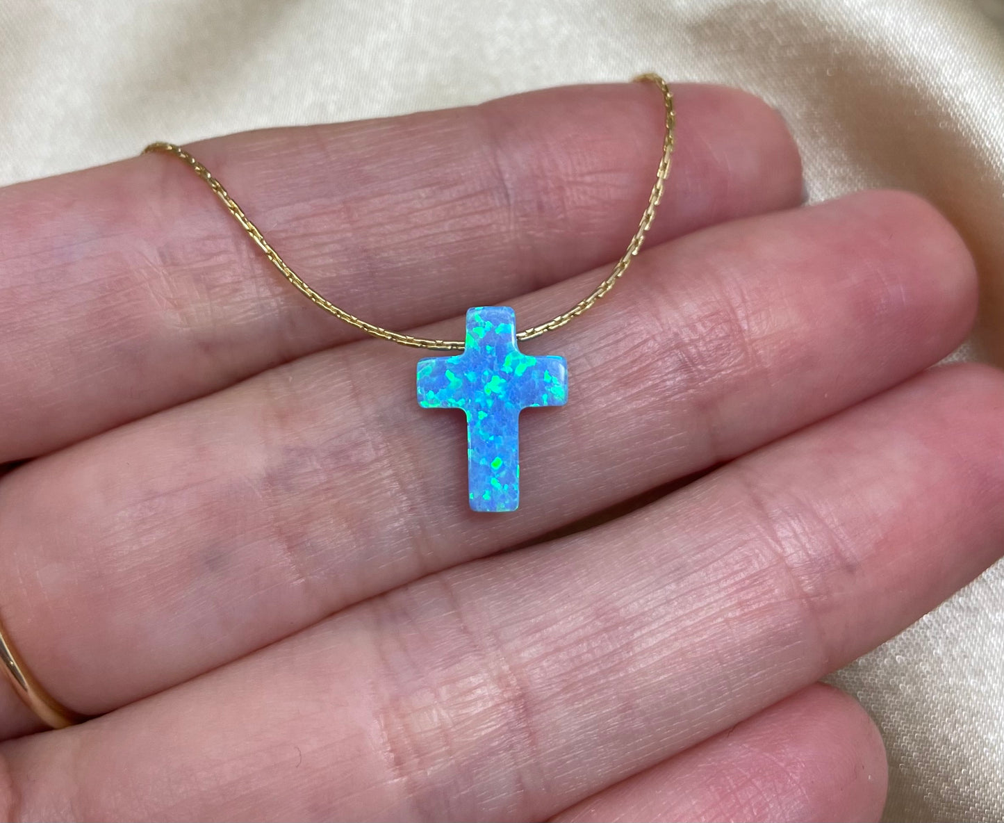 Opal Cross Necklace – Dainty Gold or Silver Faith Jewelry - OpaLandJewelry