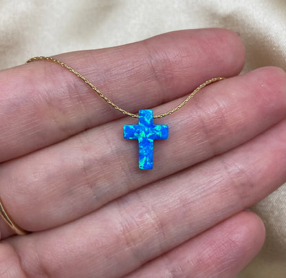 Opal Cross Necklace – Dainty Gold or Silver Faith Jewelry - OpaLandJewelry