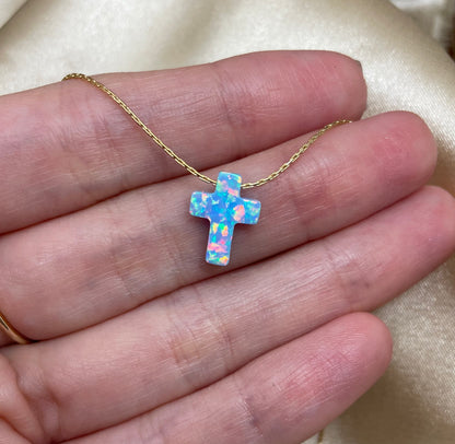 Opal Cross Necklace – Dainty Gold or Silver Faith Jewelry - OpaLandJewelry
