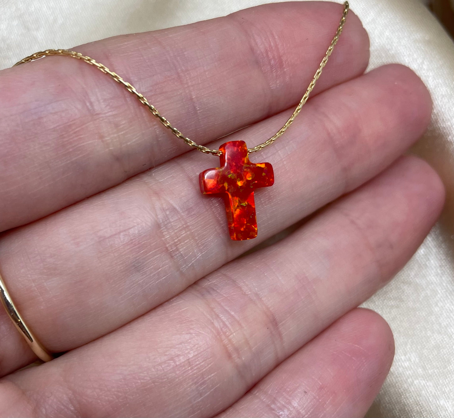 Opal Cross Necklace – Dainty Gold or Silver Faith Jewelry - OpaLandJewelry