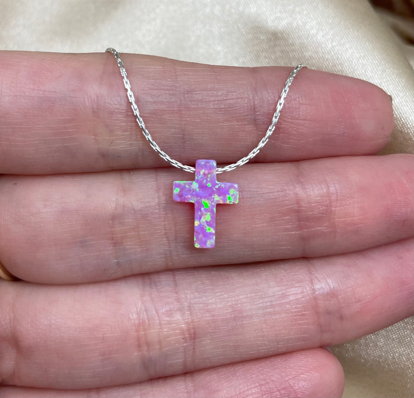 Opal Cross Necklace – Dainty Gold or Silver Faith Jewelry - OpaLandJewelry
