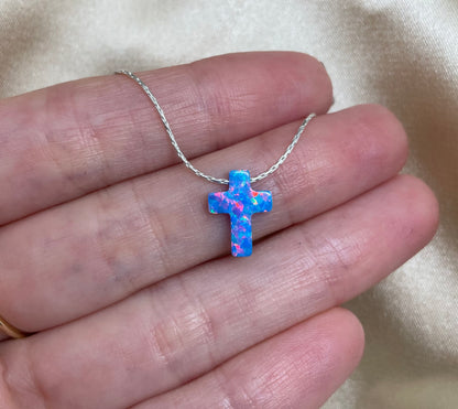 Opal Cross Necklace – Dainty Gold or Silver Faith Jewelry - OpaLandJewelry