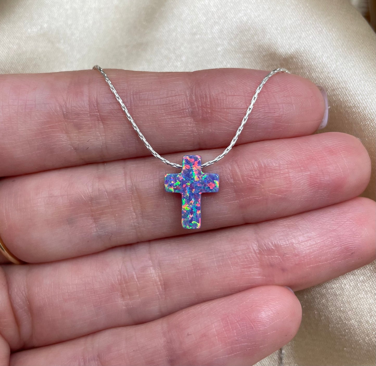 Opal Cross Necklace – Dainty Gold or Silver Faith Jewelry - OpaLandJewelry