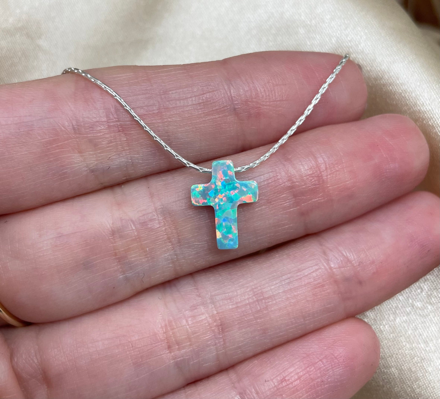 Opal Cross Necklace – Dainty Gold or Silver Faith Jewelry - OpaLandJewelry