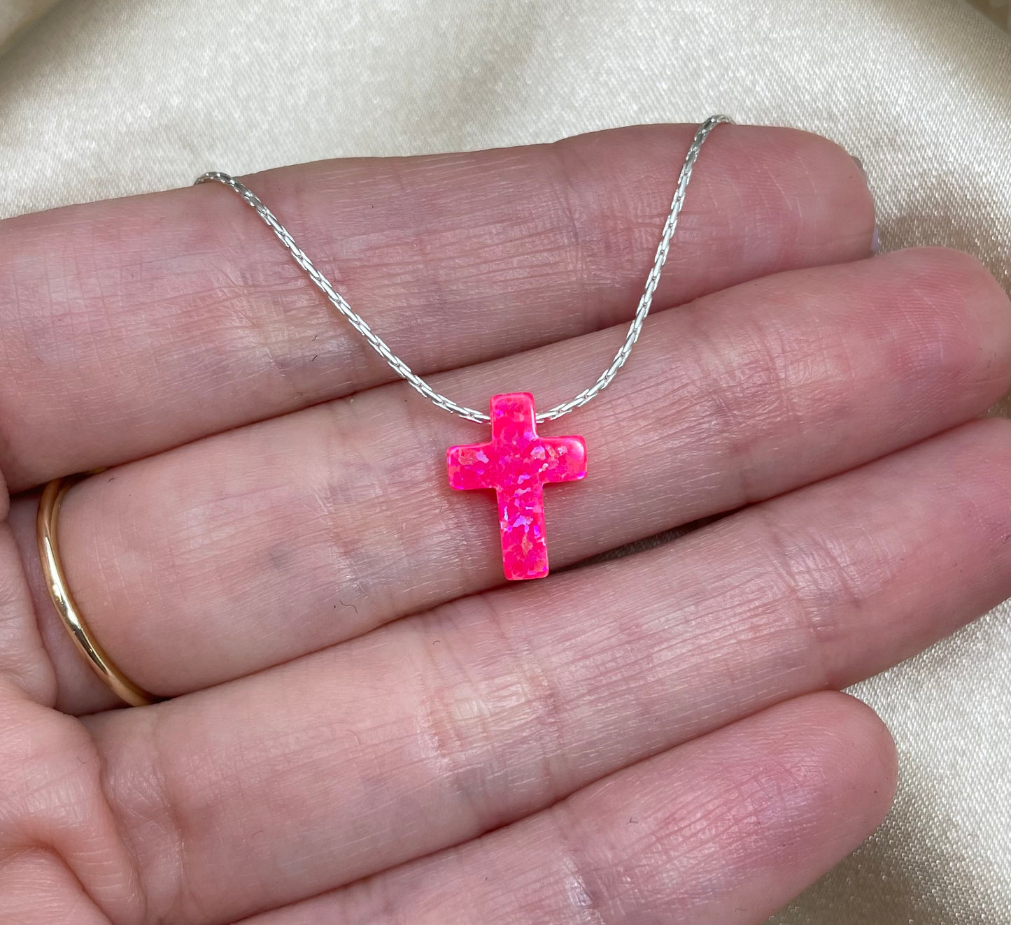 Opal Cross Necklace – Dainty Gold or Silver Faith Jewelry - OpaLandJewelry