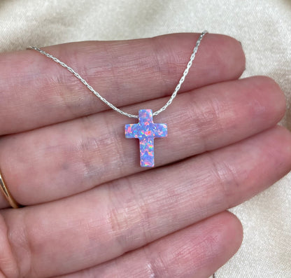 Opal Cross Necklace – Dainty Gold or Silver Faith Jewelry - OpaLandJewelry