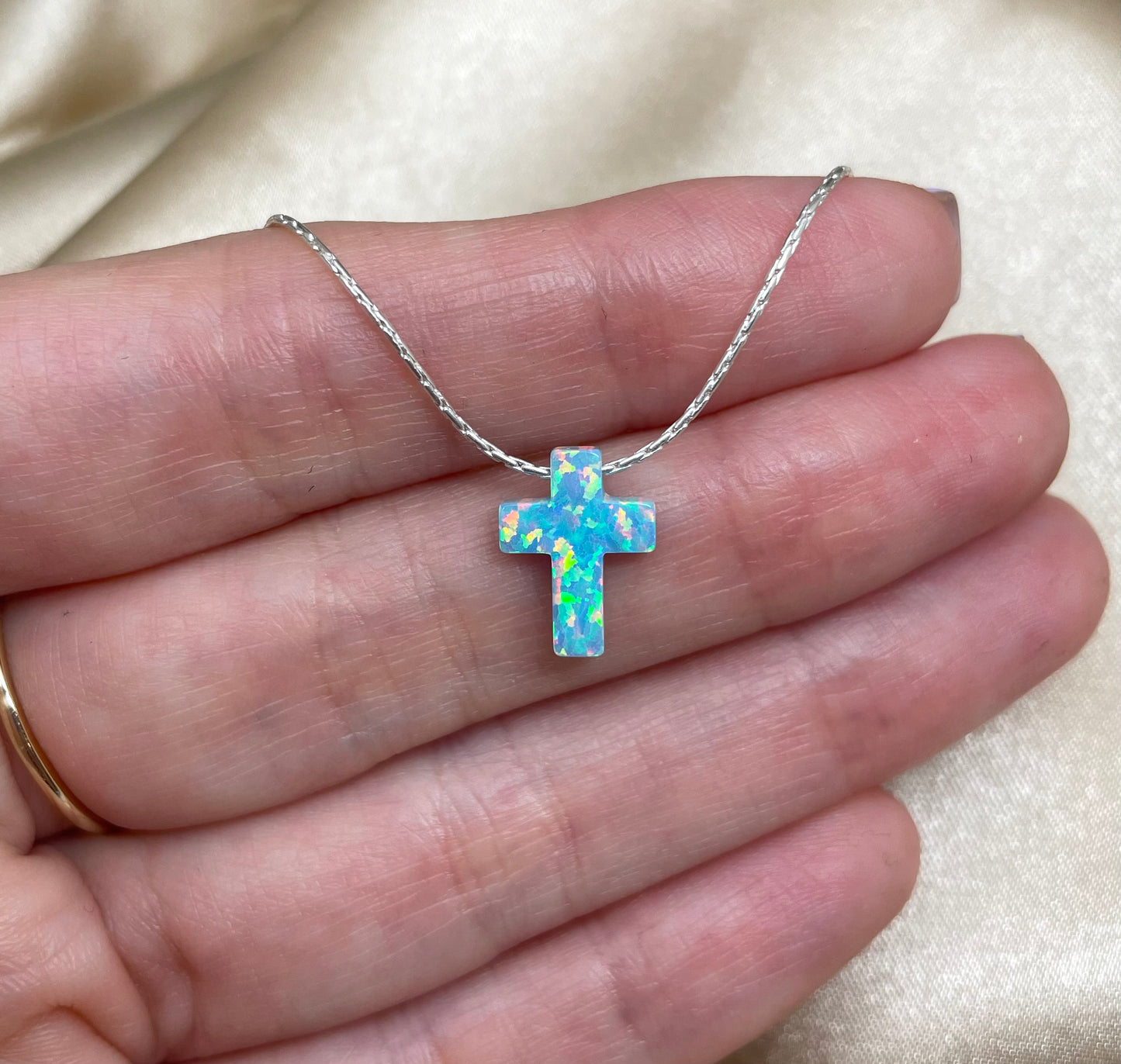 Opal Cross Necklace – Dainty Gold or Silver Faith Jewelry - OpaLandJewelry