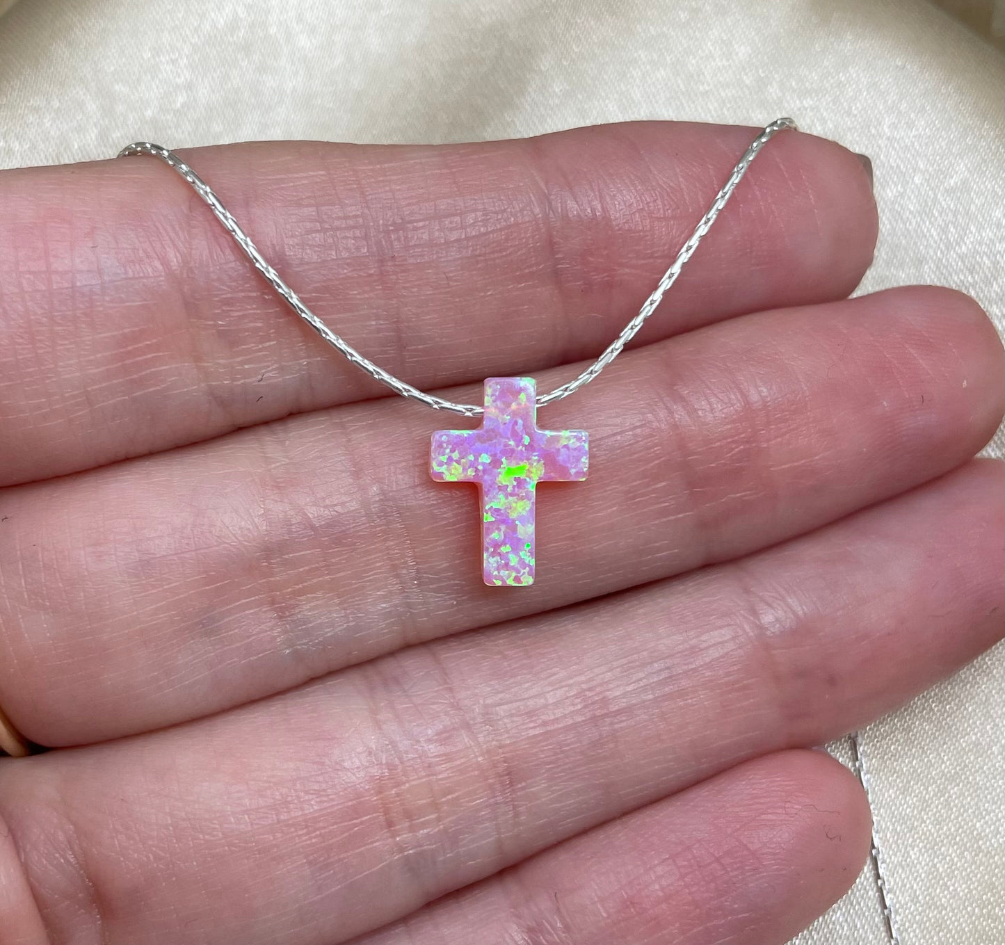 Opal Cross Necklace – Dainty Gold or Silver Faith Jewelry - OpaLandJewelry