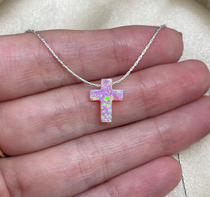Opal Cross Necklace – Dainty Gold or Silver Faith Jewelry - OpaLandJewelry