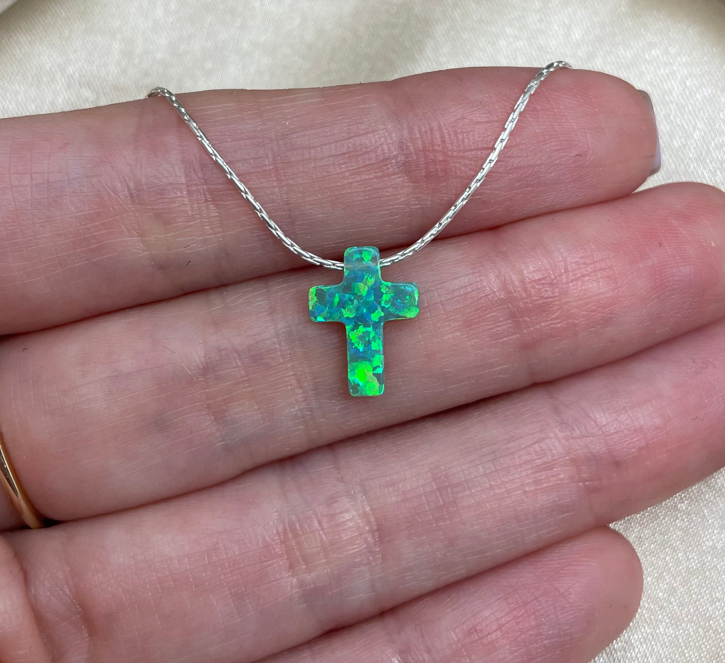 Opal Cross Necklace – Dainty Gold or Silver Faith Jewelry - OpaLandJewelry