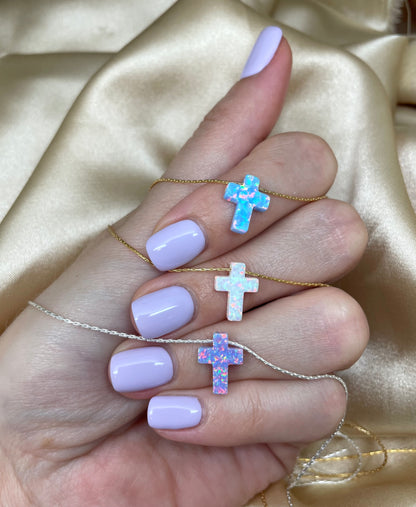 Opal Cross Necklace – Dainty Gold or Silver Faith Jewelry - OpaLandJewelry