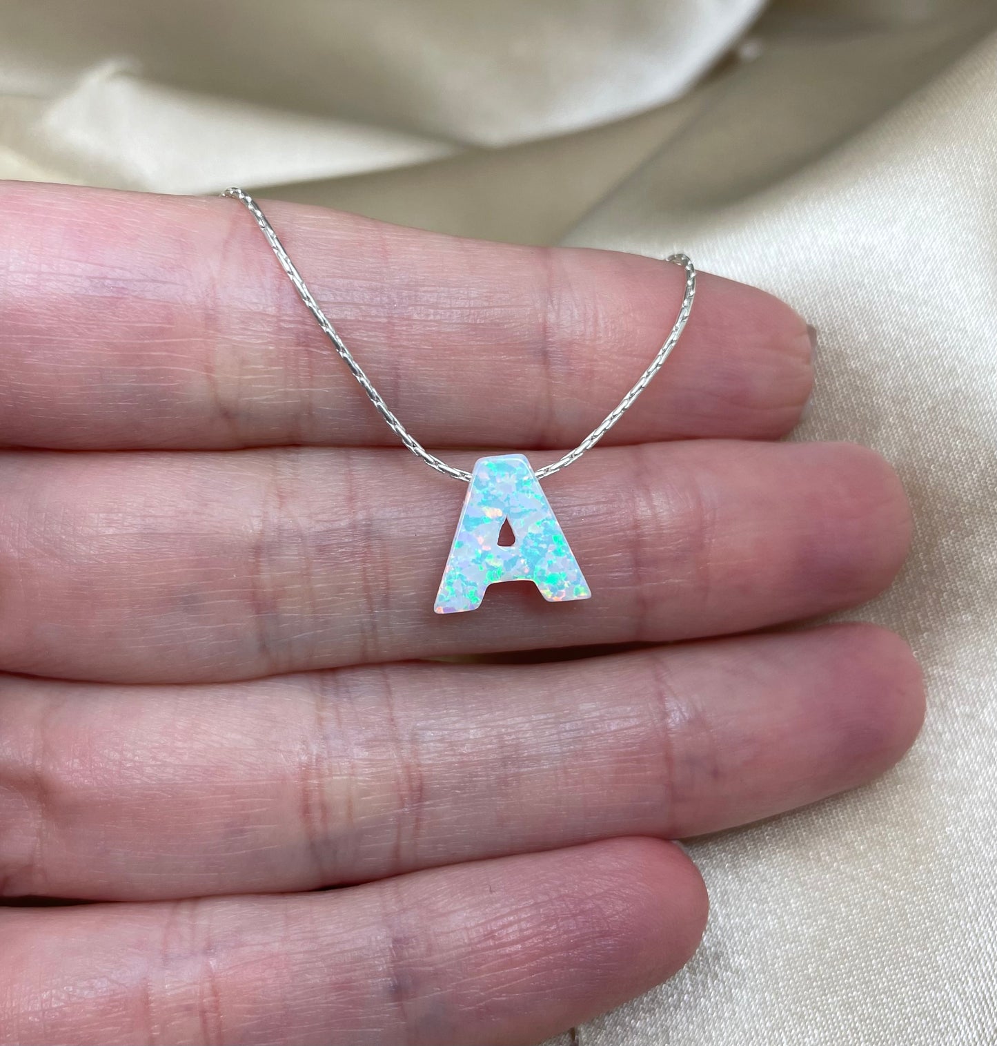 Personalized Opal Initial Necklace – Custom Letter A-Z