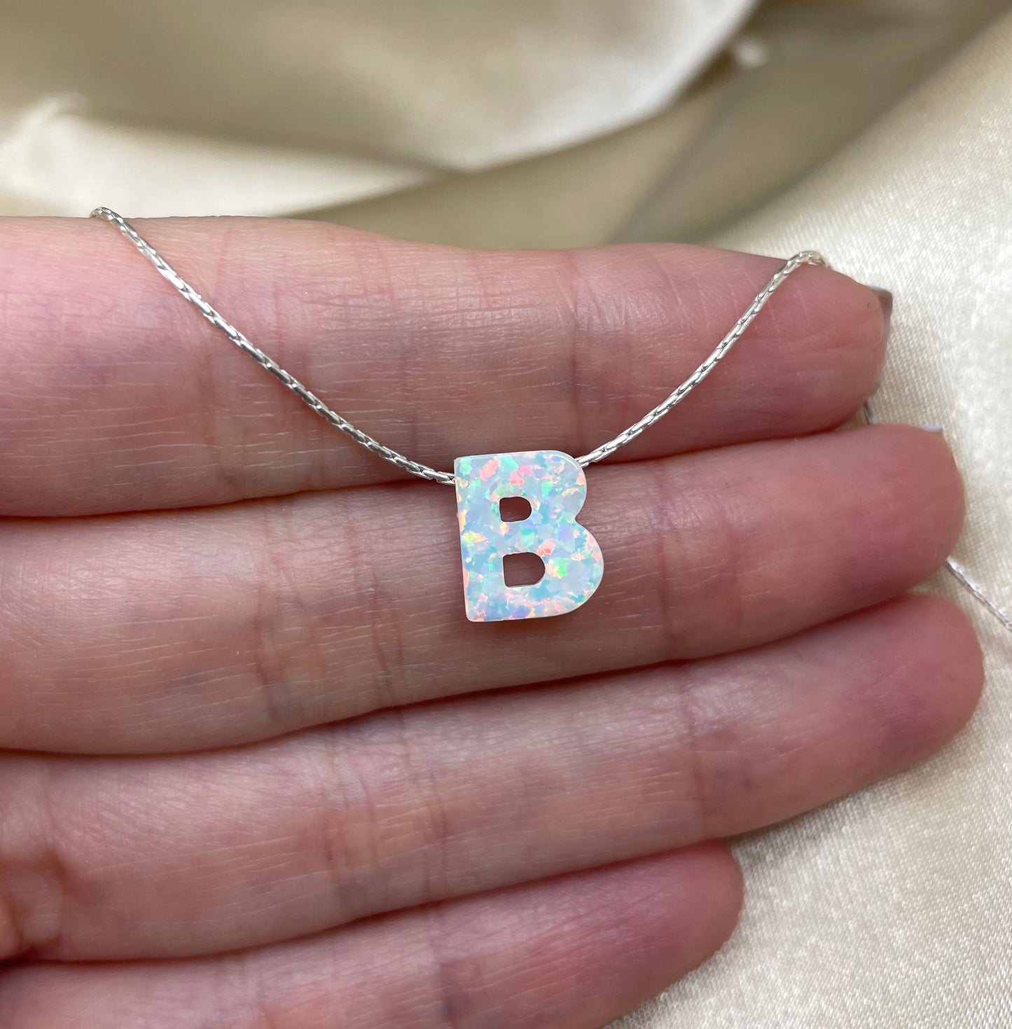 Personalized Opal Initial Necklace – Custom Letter A-Z
