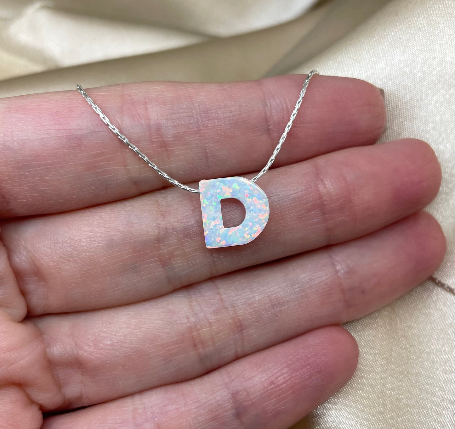 Personalized Opal Initial Necklace – Custom Letter A-Z