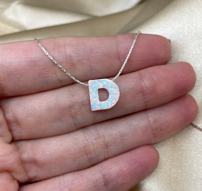 Personalized Opal Initial Necklace – Custom Letter A-Z