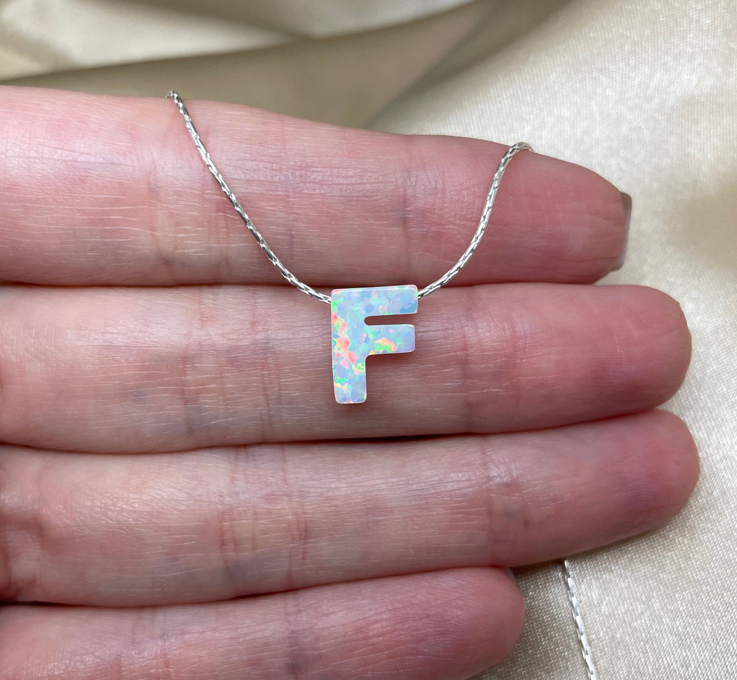 Personalized Opal Initial Necklace – Custom Letter A-Z