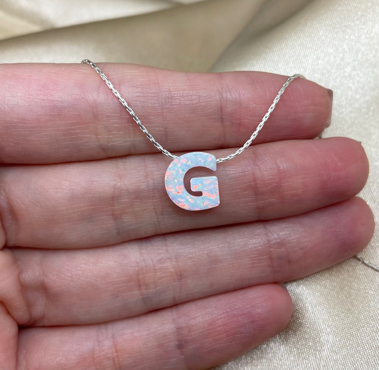 Personalized Opal Initial Necklace – Custom Letter A-Z