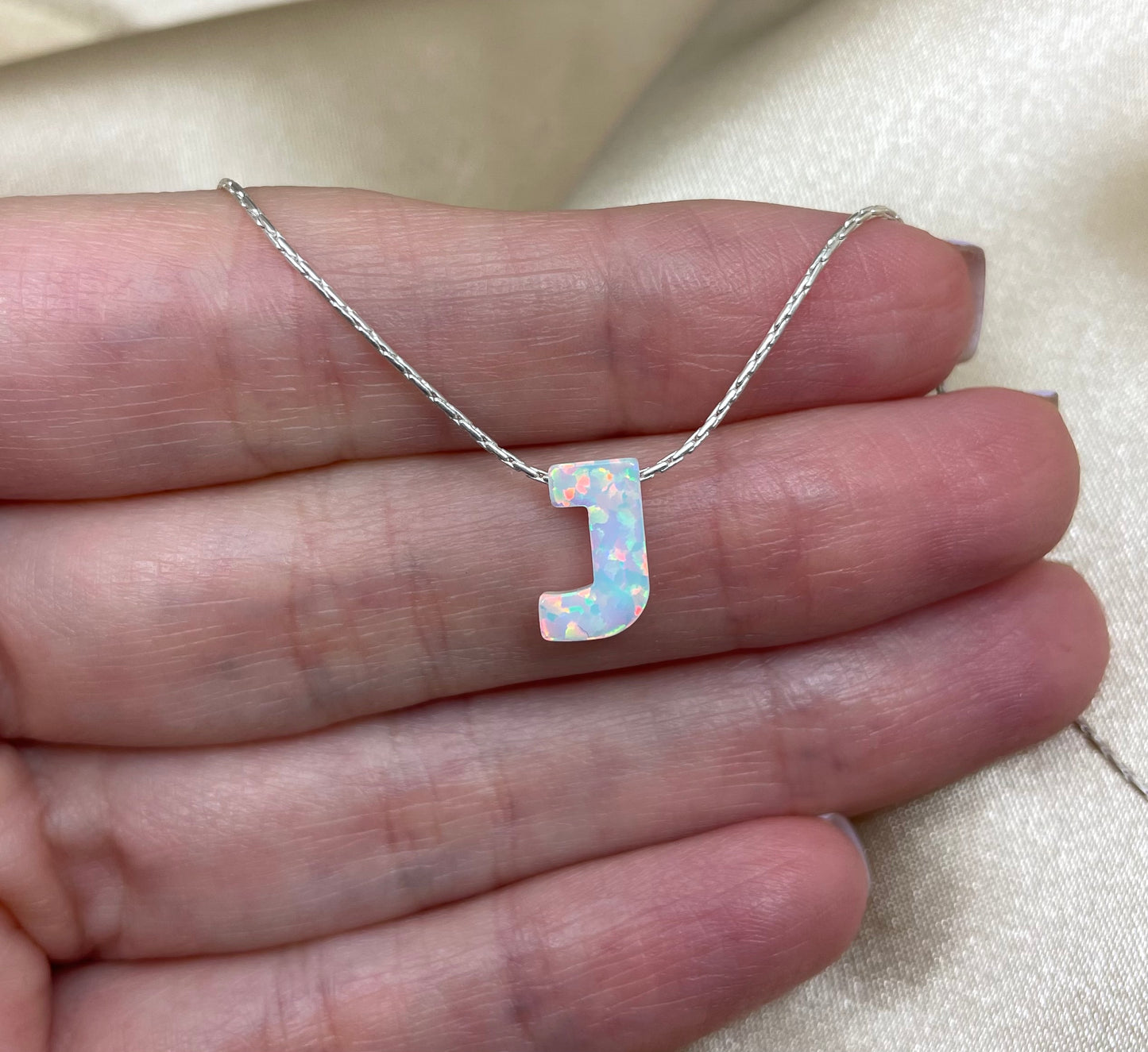 Personalized Opal Initial Necklace – Custom Letter A-Z