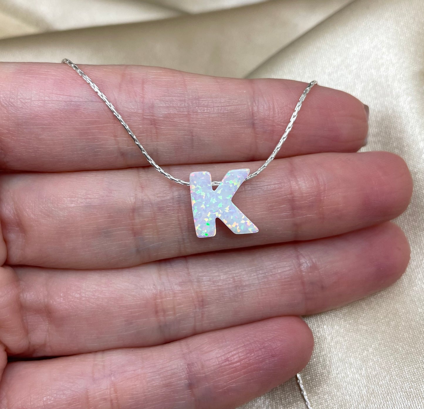 Personalized Opal Initial Necklace – Custom Letter A-Z
