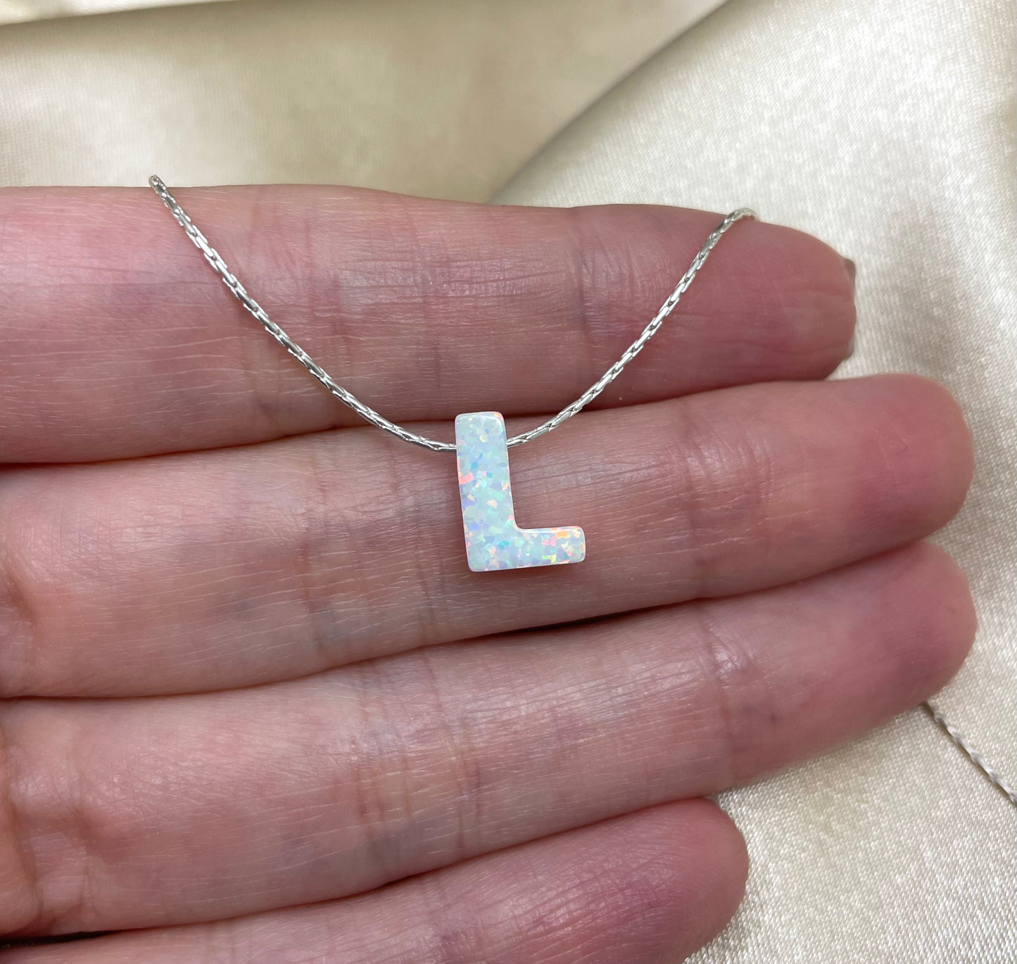 Personalized Opal Initial Necklace – Custom Letter A-Z
