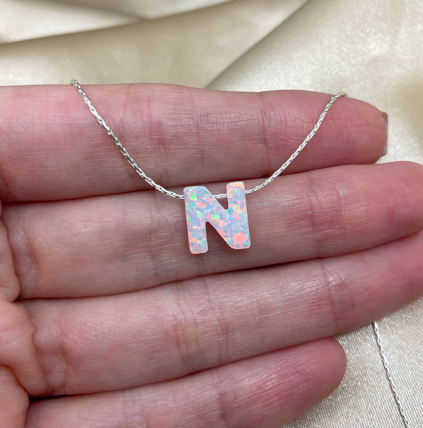 Personalized Opal Initial Necklace – Custom Letter A-Z