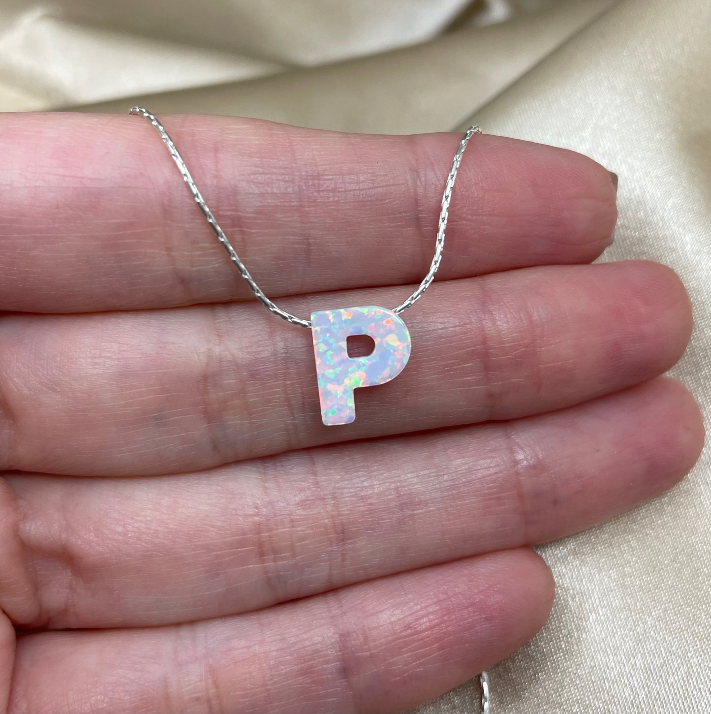 Personalized Opal Initial Necklace – Custom Letter A-Z