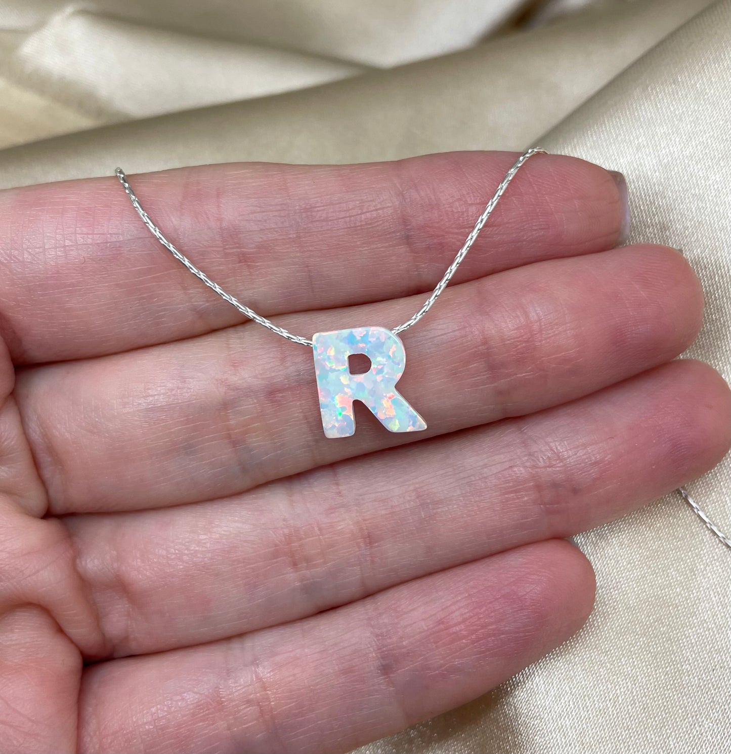 Personalized Opal Initial Necklace – Custom Letter A-Z