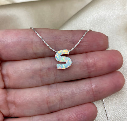 Personalized Opal Initial Necklace – Custom Letter A-Z