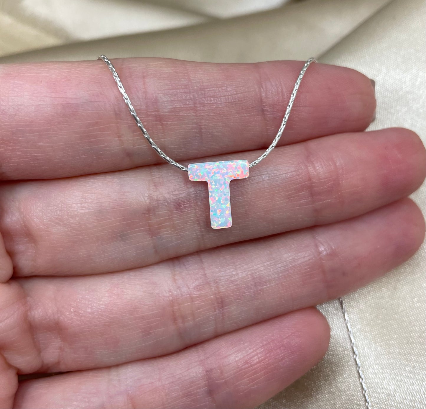 Personalized Opal Initial Necklace – Custom Letter A-Z