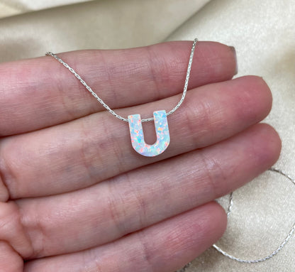 Personalized Opal Initial Necklace – Custom Letter A-Z
