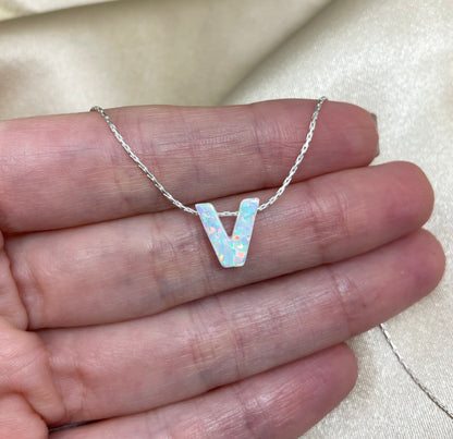 Personalized Opal Initial Necklace – Custom Letter A-Z