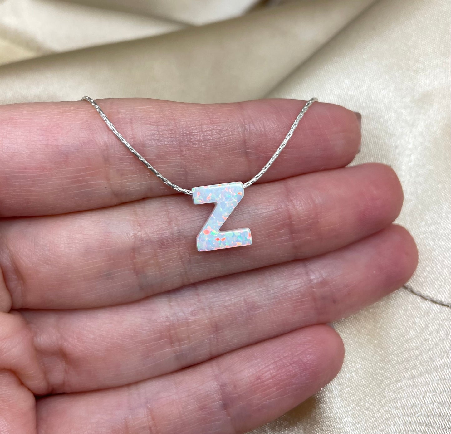 Personalized Opal Initial Necklace – Custom Letter A-Z