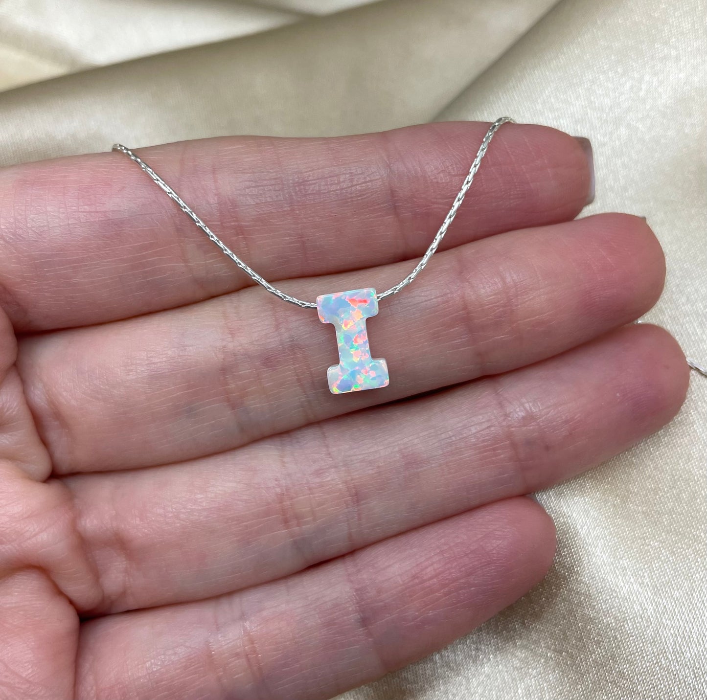 Personalized Opal Initial Necklace – Custom Letter A-Z