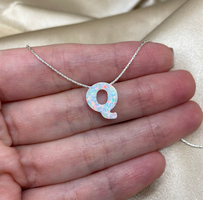 Personalized Opal Initial Necklace – Custom Letter A-Z