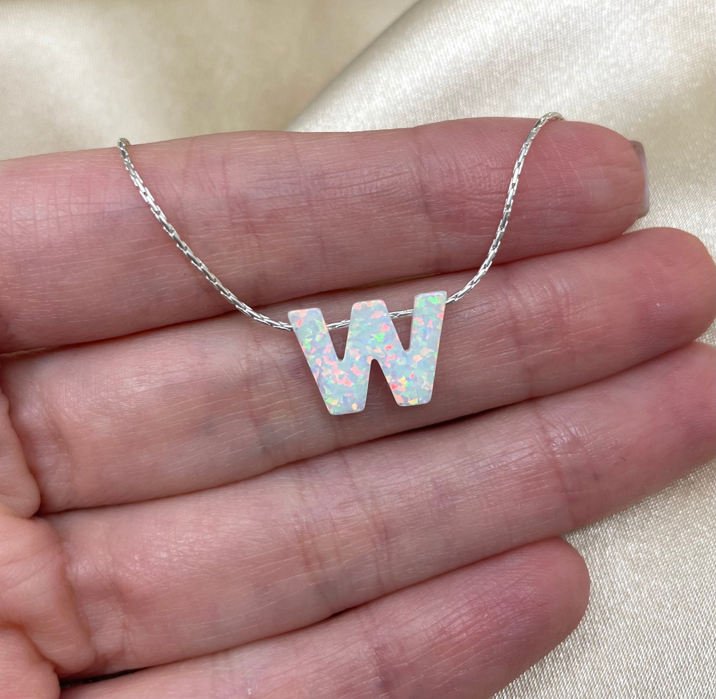 Personalized Opal Initial Necklace – Custom Letter A-Z