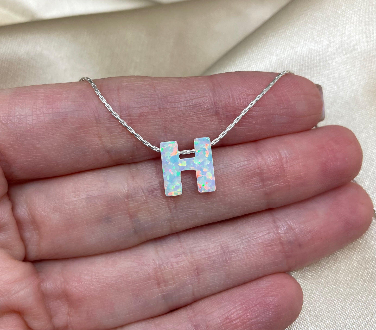 Personalized Opal Initial Necklace – Custom Letter A-Z